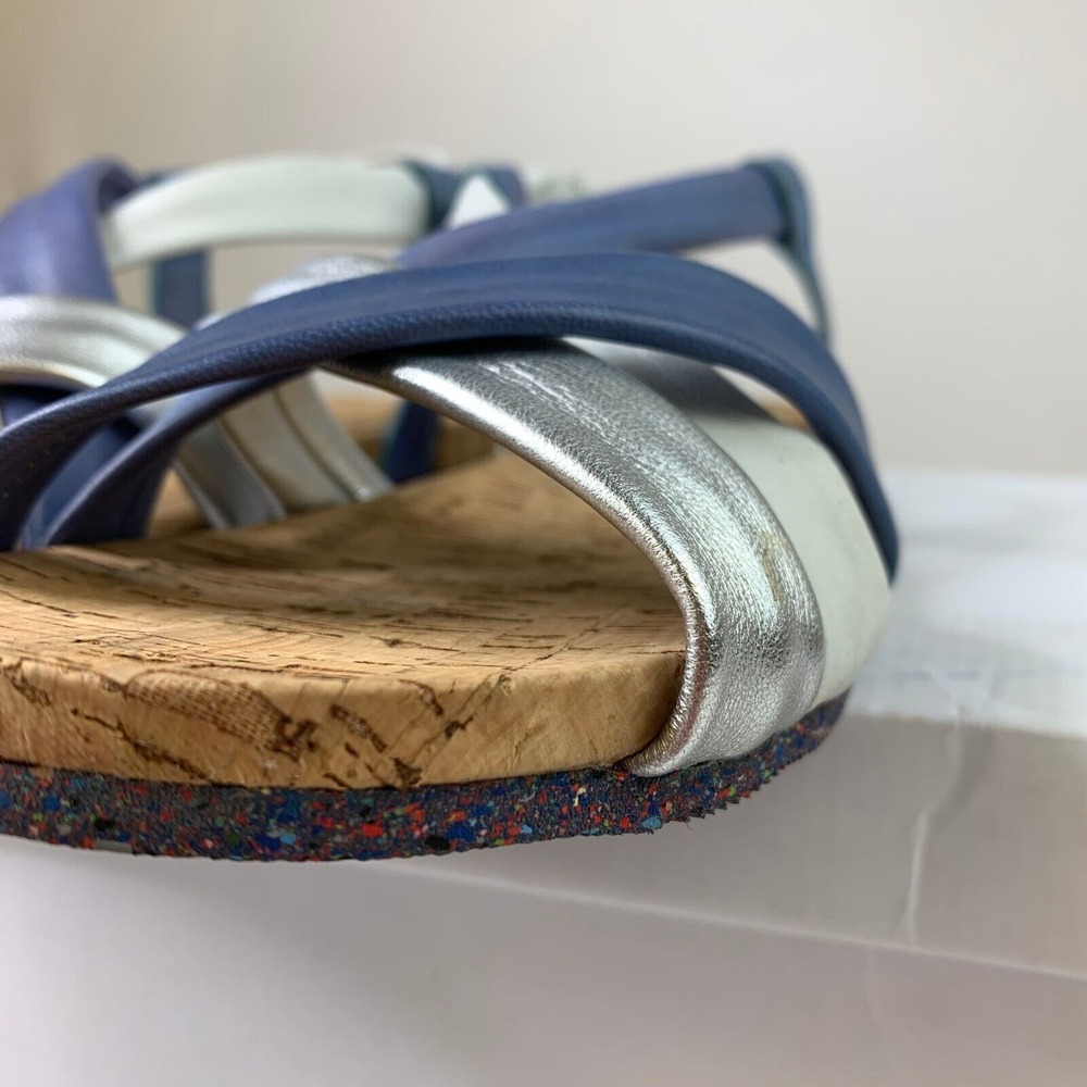 Josef Seibel Womens Henriette Sandal Blue Silver Cross Over Strap Flat Sz 6.5/37 - Picture 8 of 13